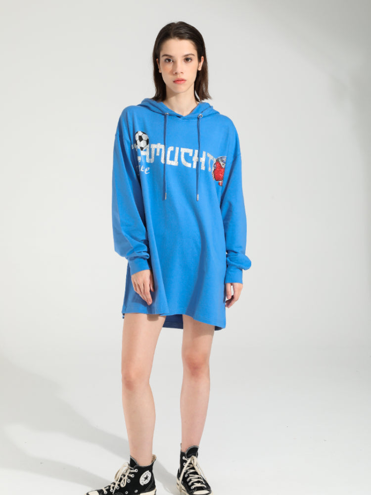 TCH Rhinestone Graphic Oversized Hoodie Dress