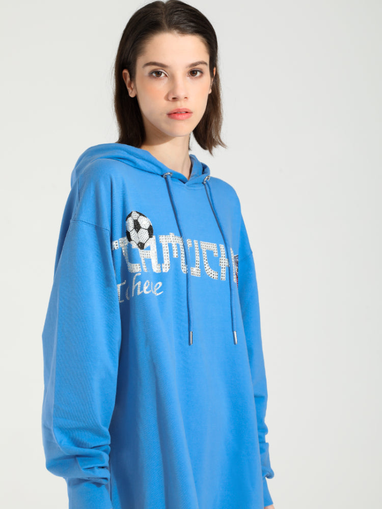 TCH Rhinestone Graphic Oversized Hoodie Dress