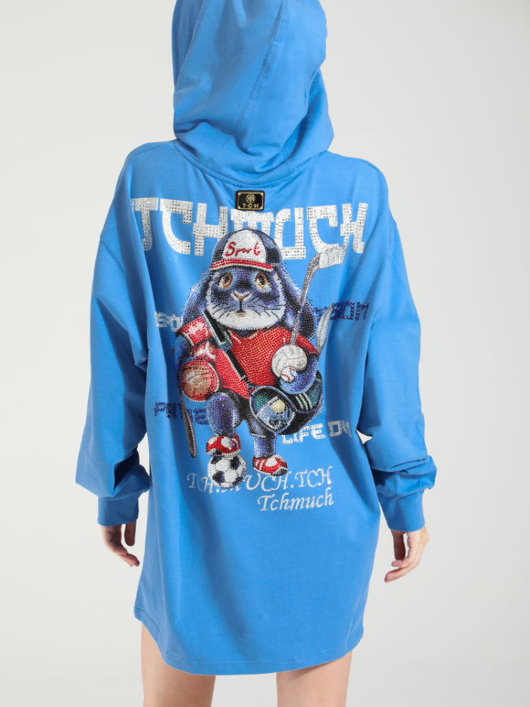 TCH Rhinestone Graphic Oversized Hoodie Dress