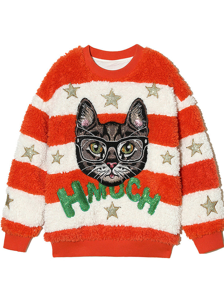 TCH Car Rhinestone Fleece Stripe Sweater