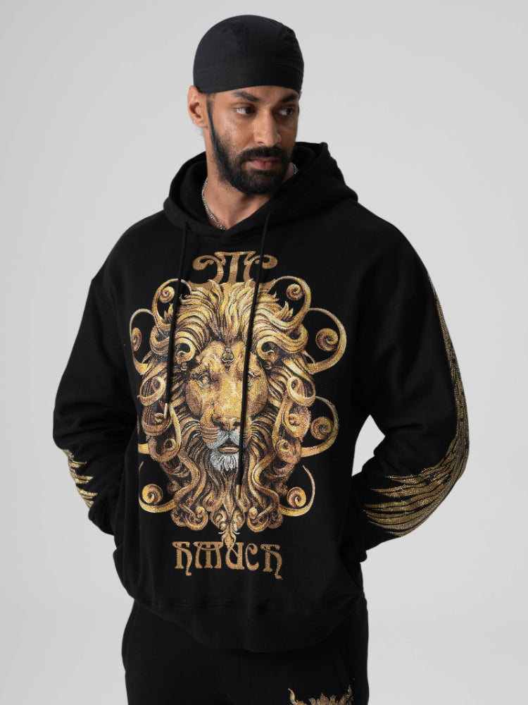 TCH Lion Gold Rhinestone Sparkly Hoodies with Wings Sleeve