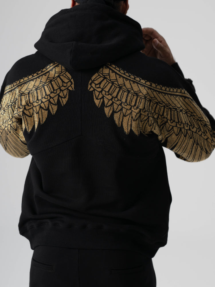 TCH Lion Gold Rhinestone Sparkly Hoodies with Wings Sleeve