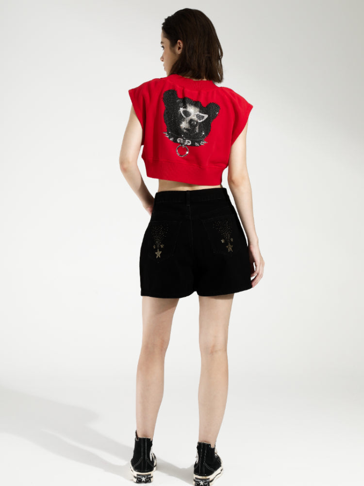 TCH Printed Rhinestone Cropped Tank Top
