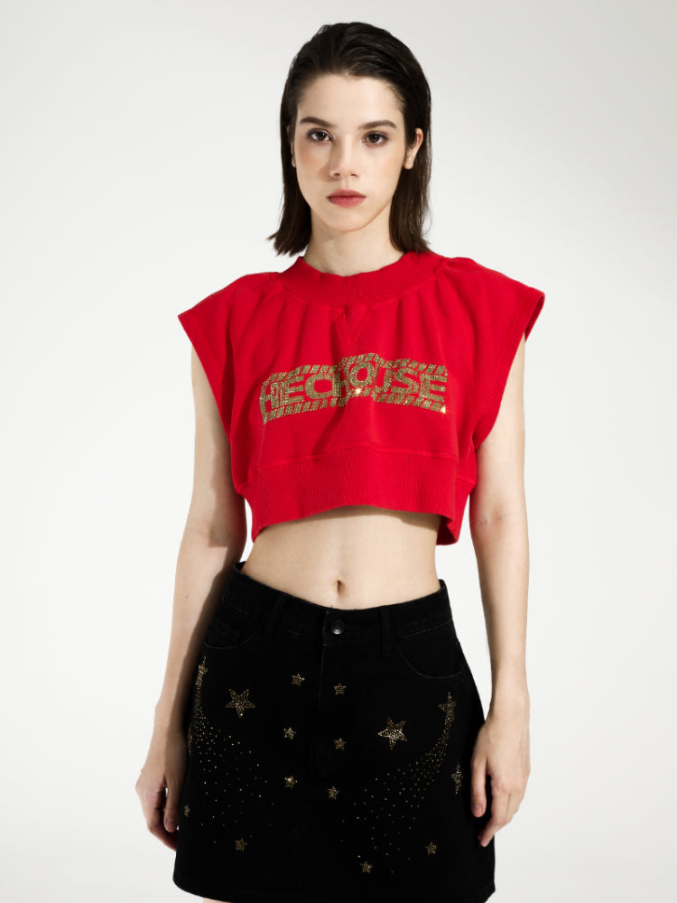 TCH Printed Rhinestone Cropped Tank Top