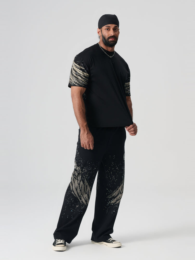 TCH Printed Diamond-Embedded Black T-shirt