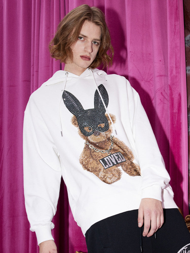 TCH Printed Diamond-Embedded Drawstring Hoodies