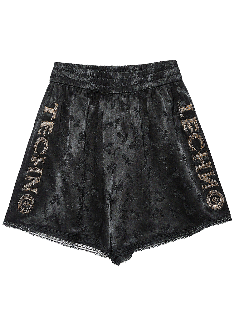 TCH Printed Diamond-Embedded High Waist Shorts