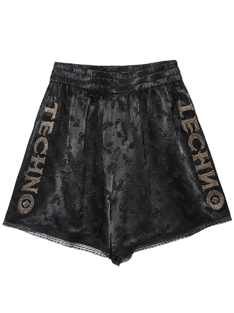 TCH Printed Diamond-Embedded High Waist Shorts