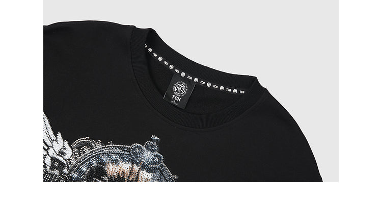 TCH Printed Diamond-Embedded O-neck Sweatshirt