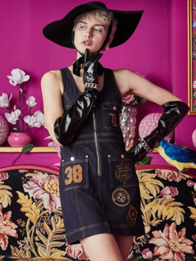 TCH Printed Vintage Sleeveless Denim Dress