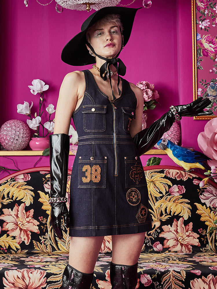 TCH Printed Vintage Sleeveless Denim Dress