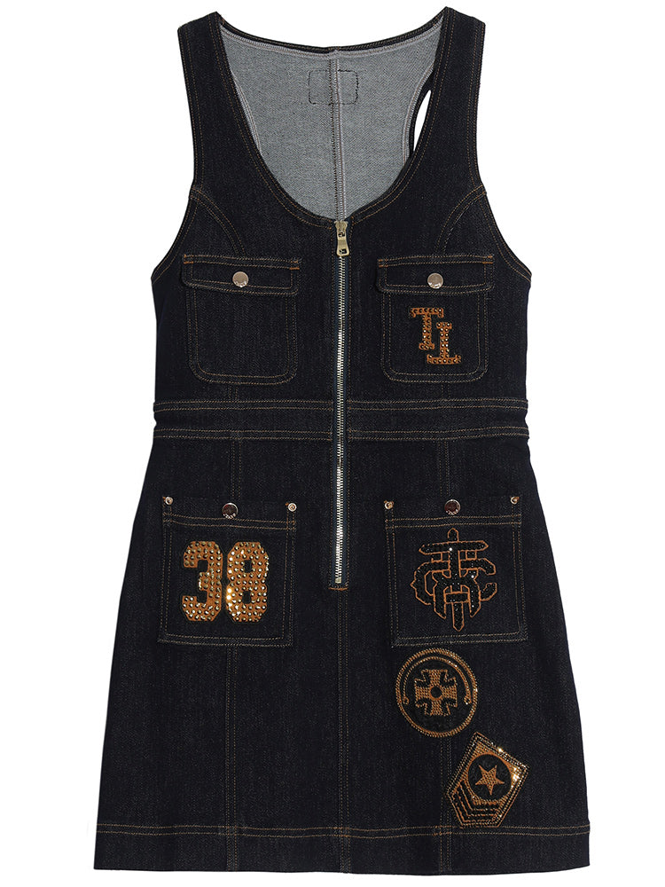 TCH Printed Vintage Sleeveless Denim Dress