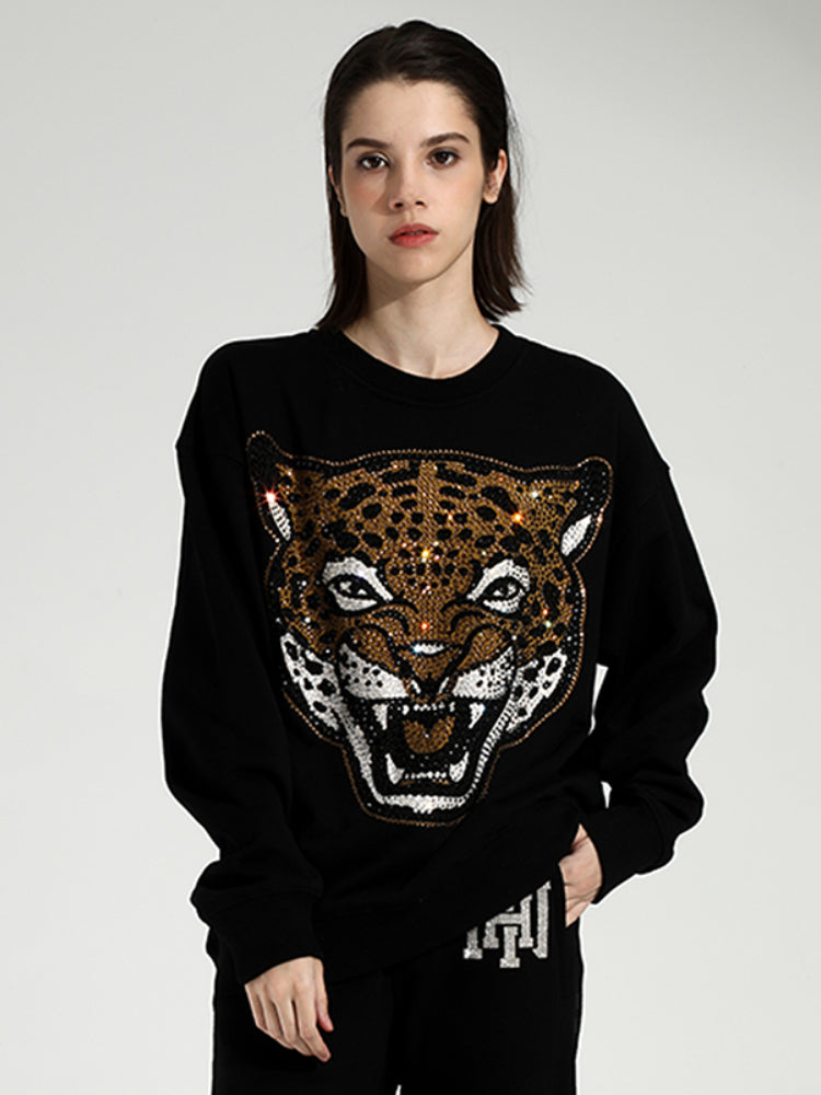 TCH Rhinestone Leopard  Long Sleeve Sweatshirt