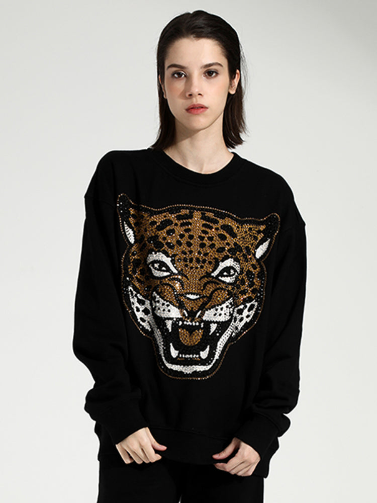 TCH Rhinestone Leopard  Long Sleeve Sweatshirt