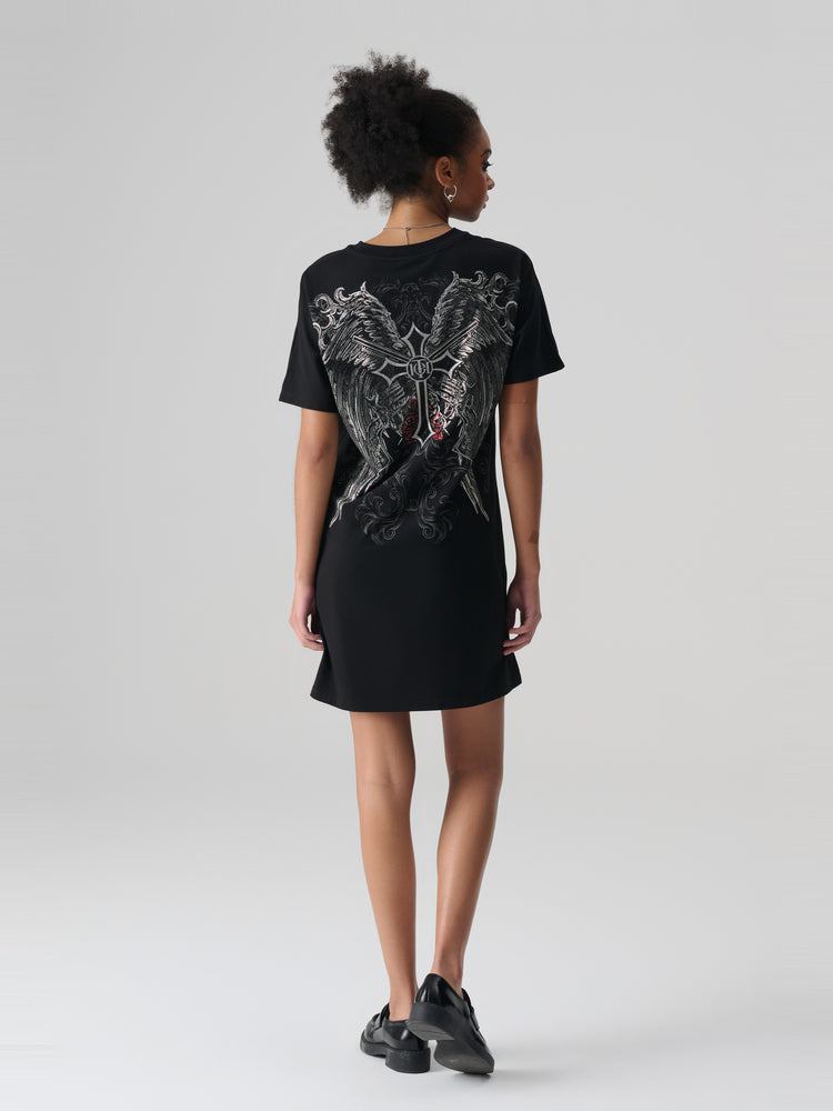 TCH Letter Printed Rhinestone Casual T-shirt Mini Dress
