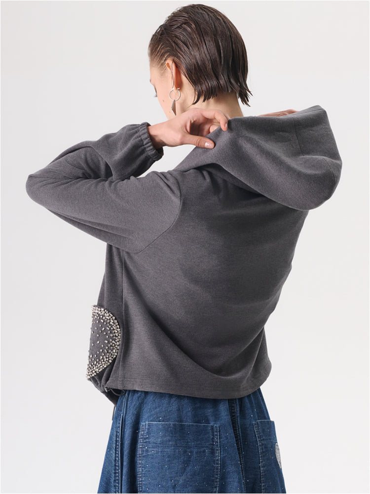 TCH Rhinestone Zip Up Hoodie Knitted Jacket