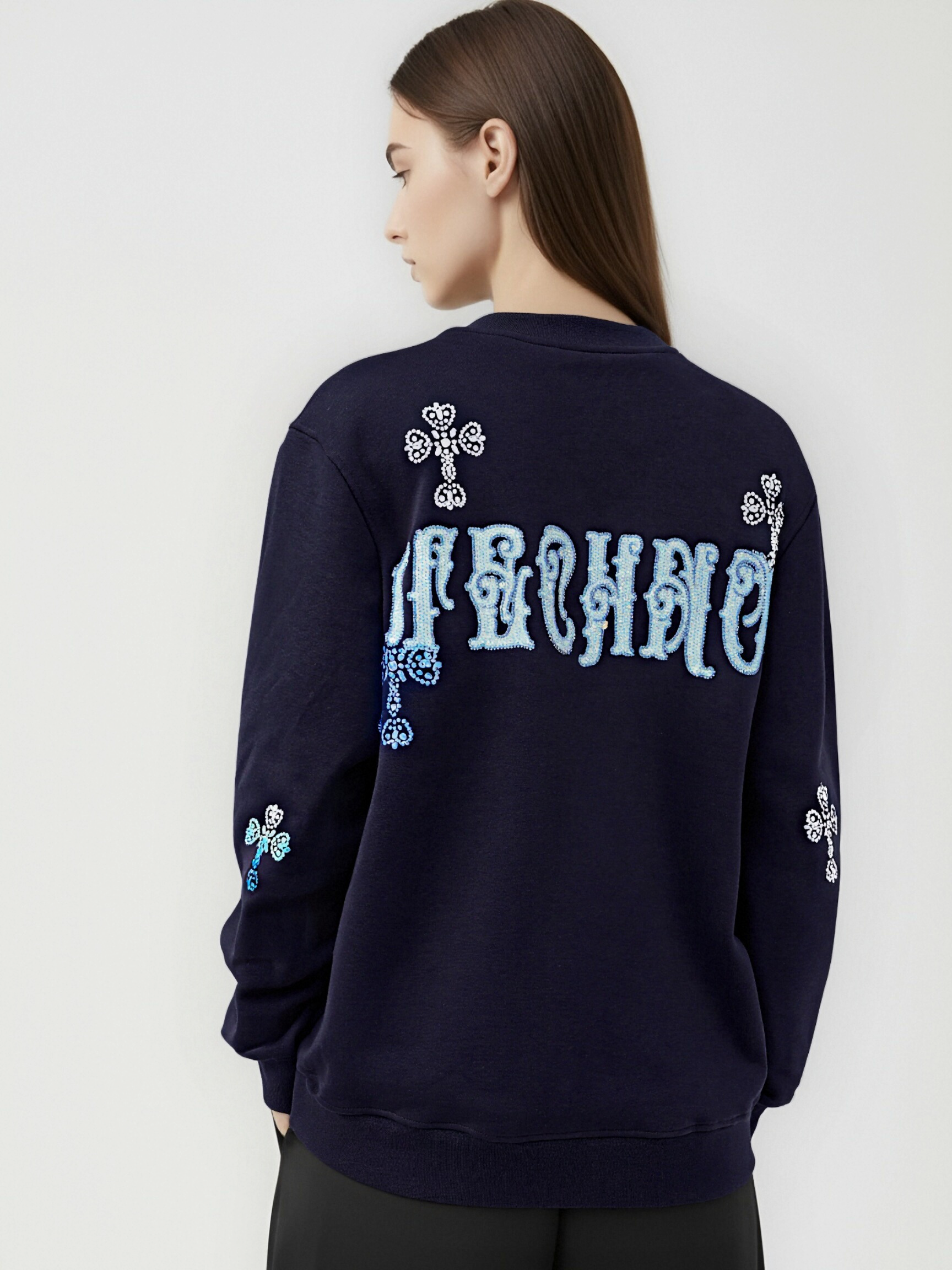 tch 2026 oversized lion rhinestone graphic sweatshirt navy HighEnd Luxury Streetwear Brand Official Showcase
