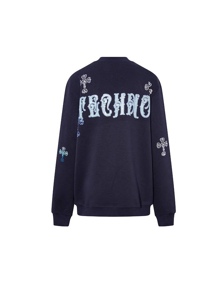 tch 2026 oversized lion rhinestone graphic sweatshirt navy HighEnd Luxury Streetwear Brand Official Showcase