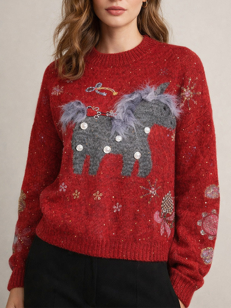 tch 2026 sparkle rhinestone graphic party knit sweater red HighEnd Luxury Streetwear Brand Official Showcase