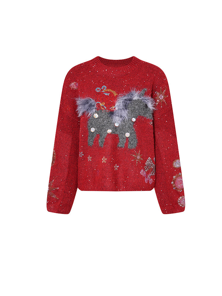 tch 2026 sparkle rhinestone graphic party knit sweater red HighEnd Luxury Streetwear Brand Official Showcase