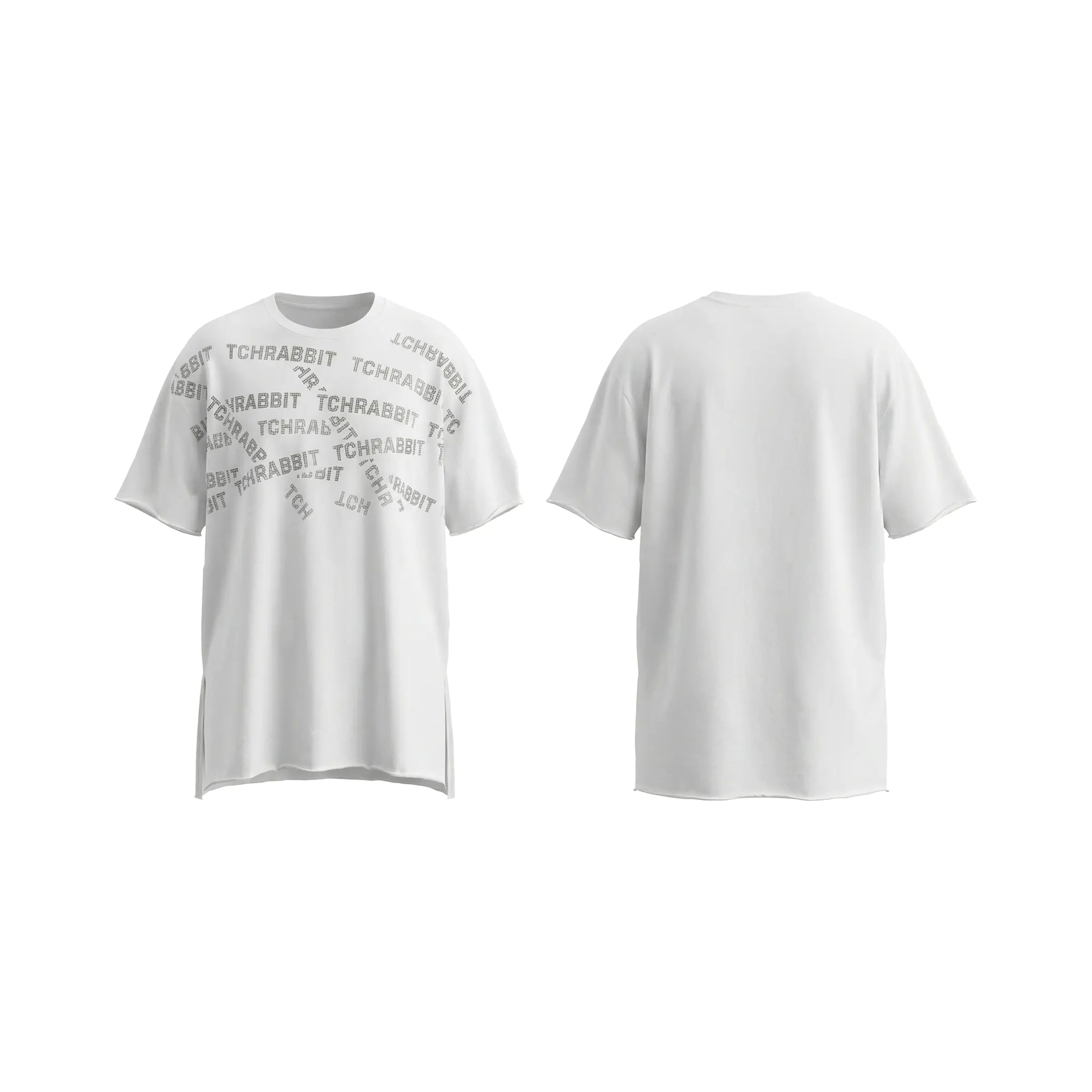 White t-shirt with text design on a white background, TCH All-Over TCHRABBIT Logo T-Shirt