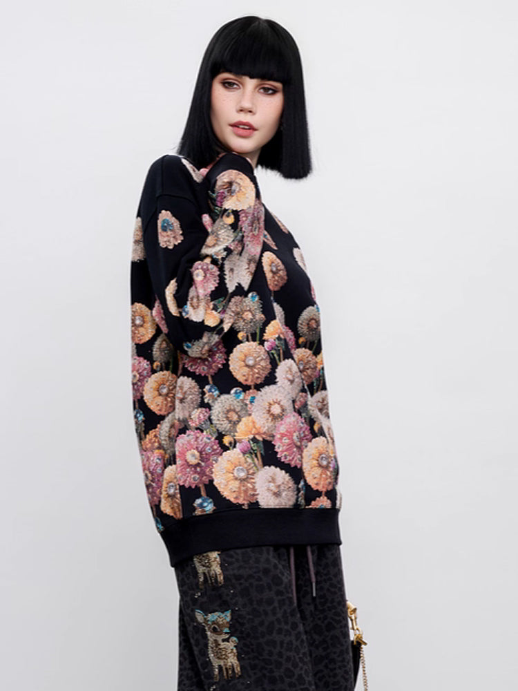 tch allover floralr rhinestone sparkle sweatshirt black HighEnd Luxury Streetwear Brand Official Showcase