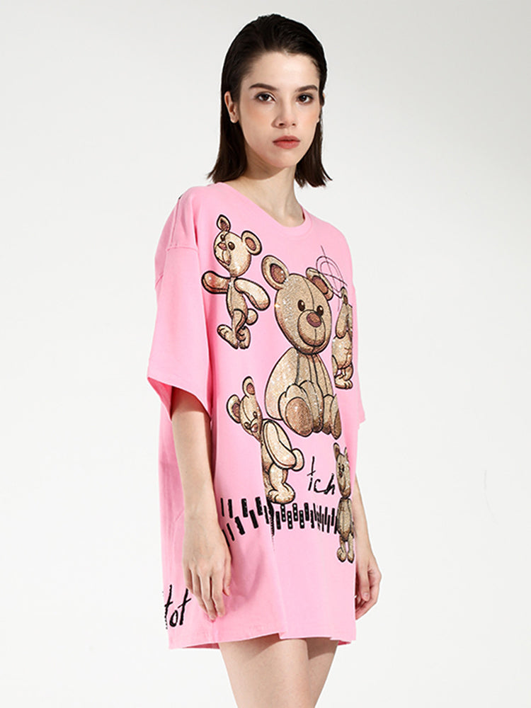 tch bear rhinestone short sleeve t-shirt in pink pink HighEnd Luxury Streetwear Brand Official Showcase