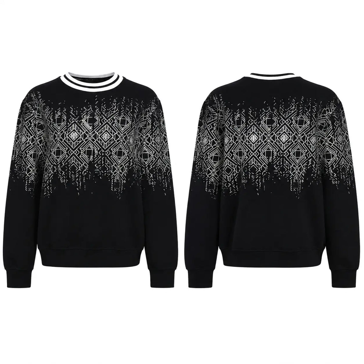 TCH Black Geometric Pattern Crewneck Sweatshirt Luxury Streetwear Brand Official Showcase