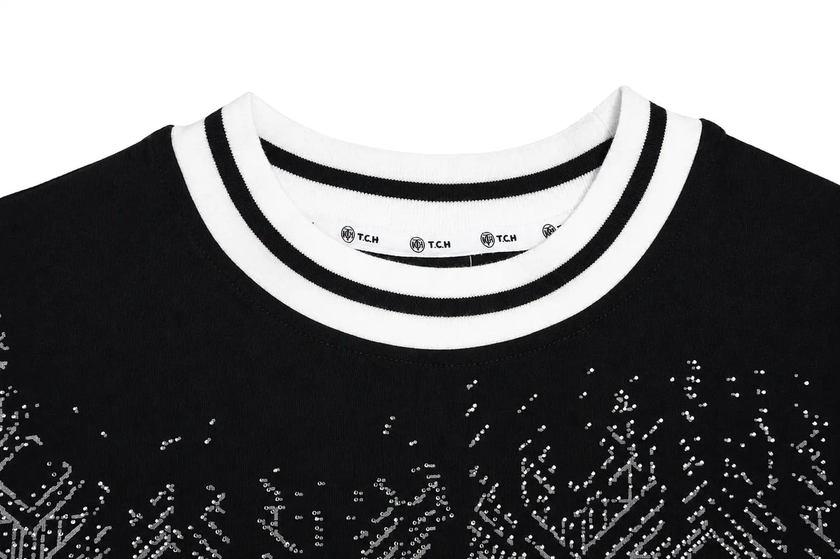 TCH Black Geometric Pattern Crewneck Sweatshirt Luxury Streetwear Brand Official Showcase