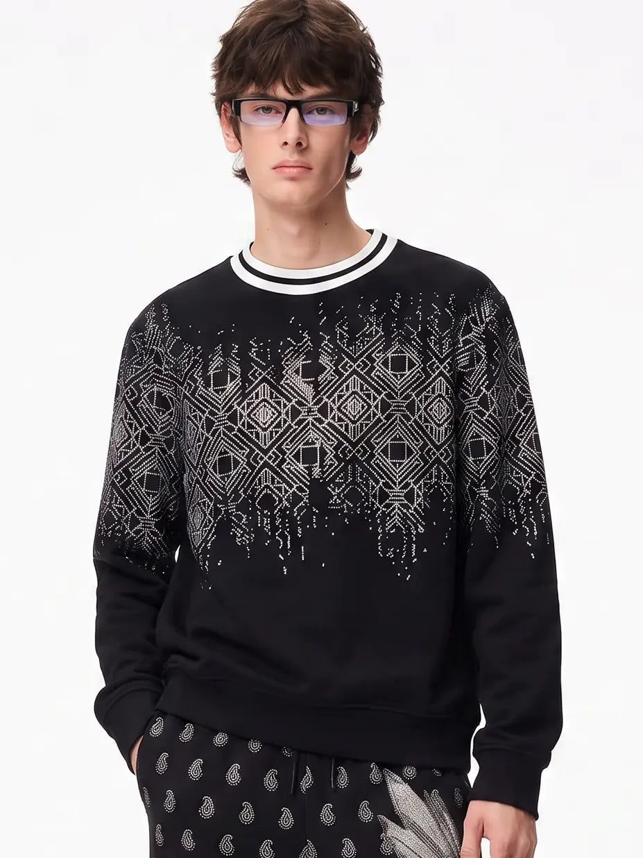 TCH Black Geometric Pattern Crewneck Sweatshirt Luxury Streetwear Brand Official Showcase