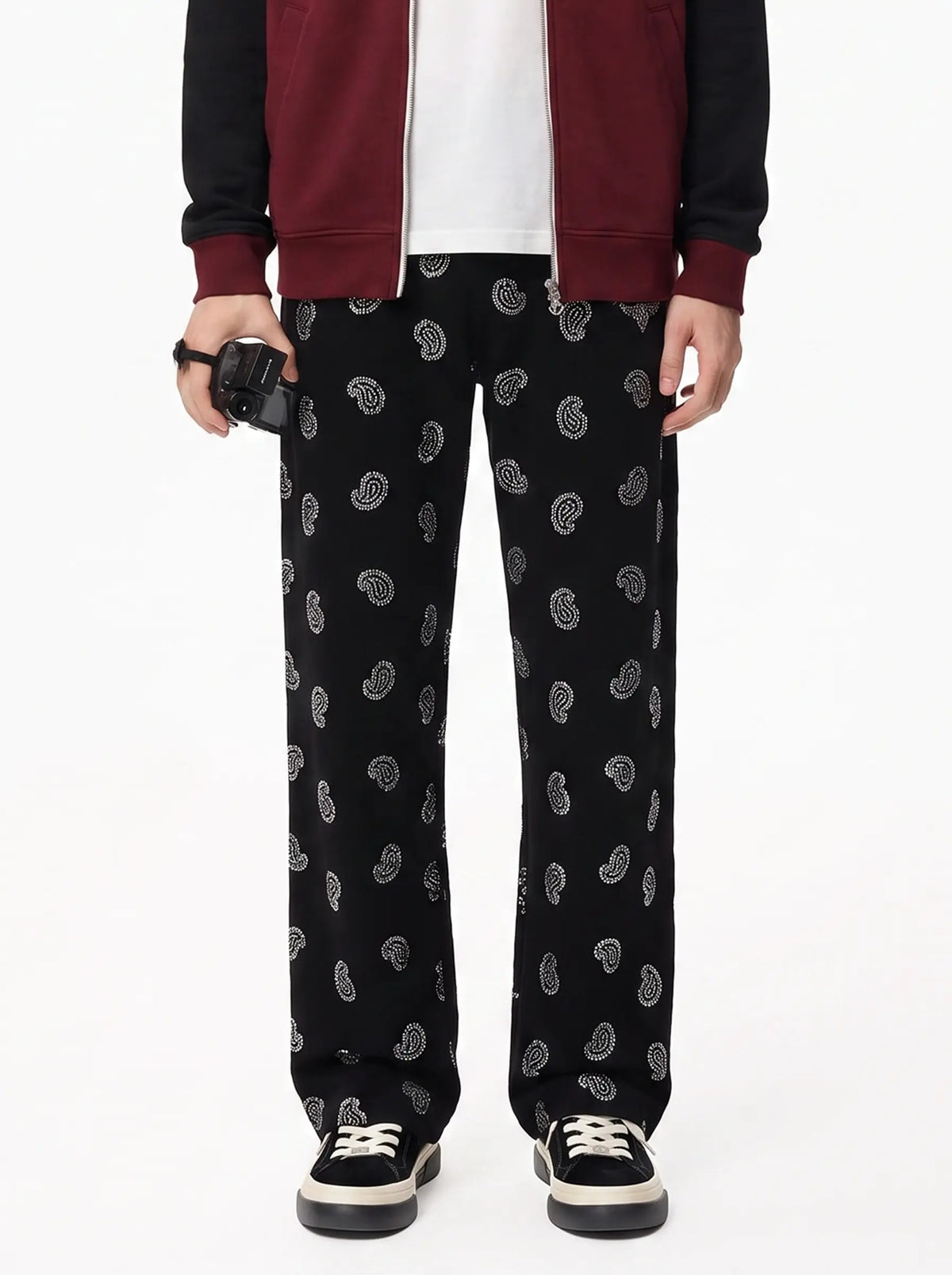 TCH Black Paisley Print Wide-Leg Sweatpants