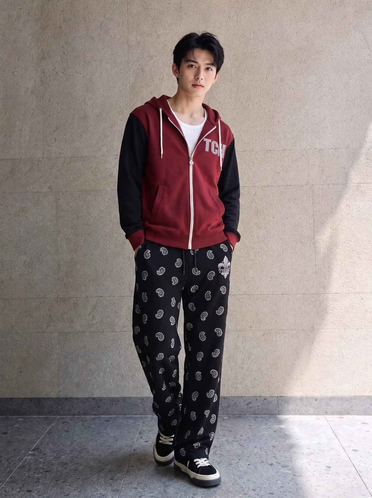 TCH Black Paisley Print Wide-Leg Sweatpants