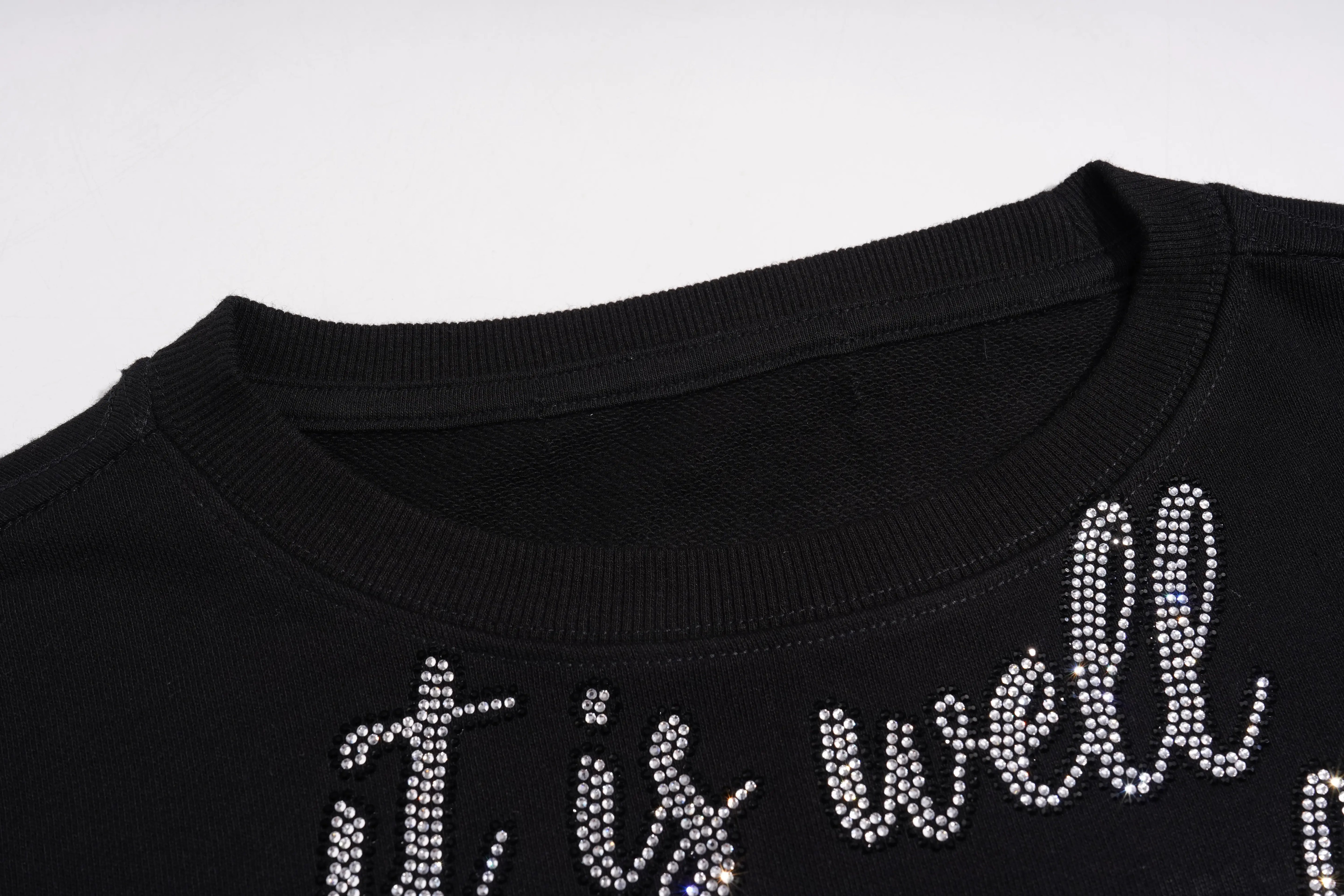 Black shirt with 'it is well' text in rhinestones on a white background, TCH Black Rhinestone Bow Cropped Sweatshirt
