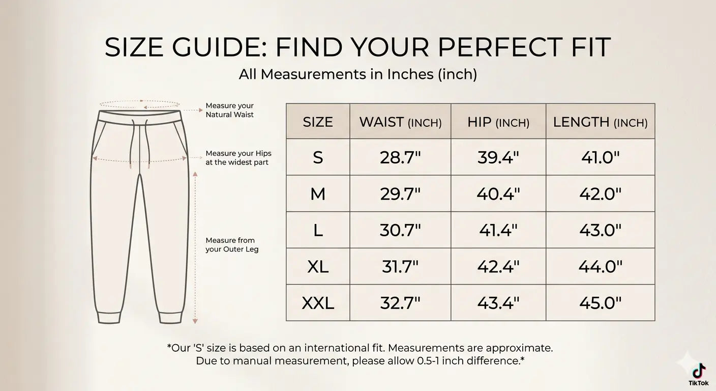 Size guide for pants with measurements in inches, TCH Black Rhinestone Side Stripe Jogger Pants