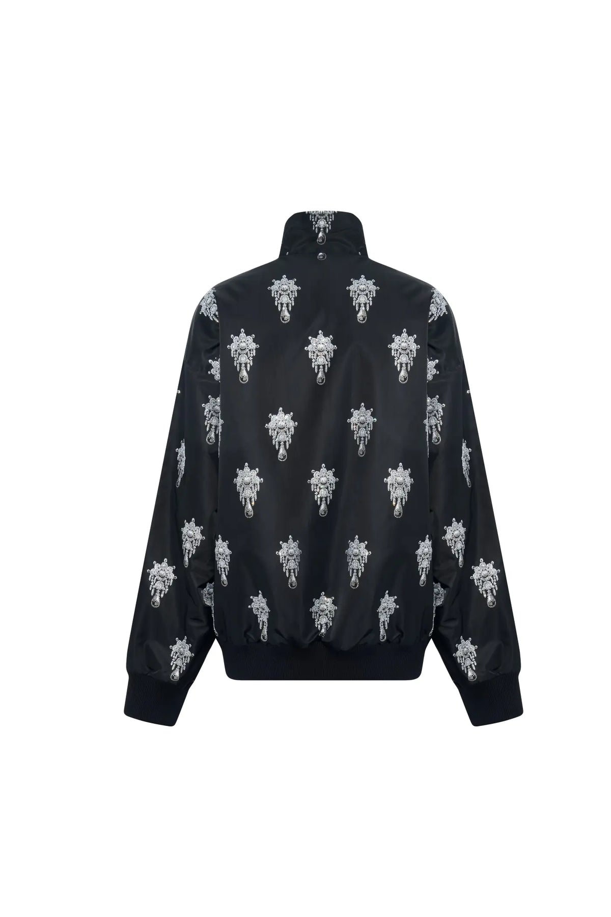 TCH Black Rhinestone Skull Print Bomber Jacket TCH black skull jacket Black skull print bomber jacket Gothic streetwear jacket Silver skull graphic jacket Black graphic bomber jacket All-over print black jacket Alternative fashion bomber jacket Skull pattern zip-up jacket Gothic black streetwear jacket TCH graphic bomber jacket