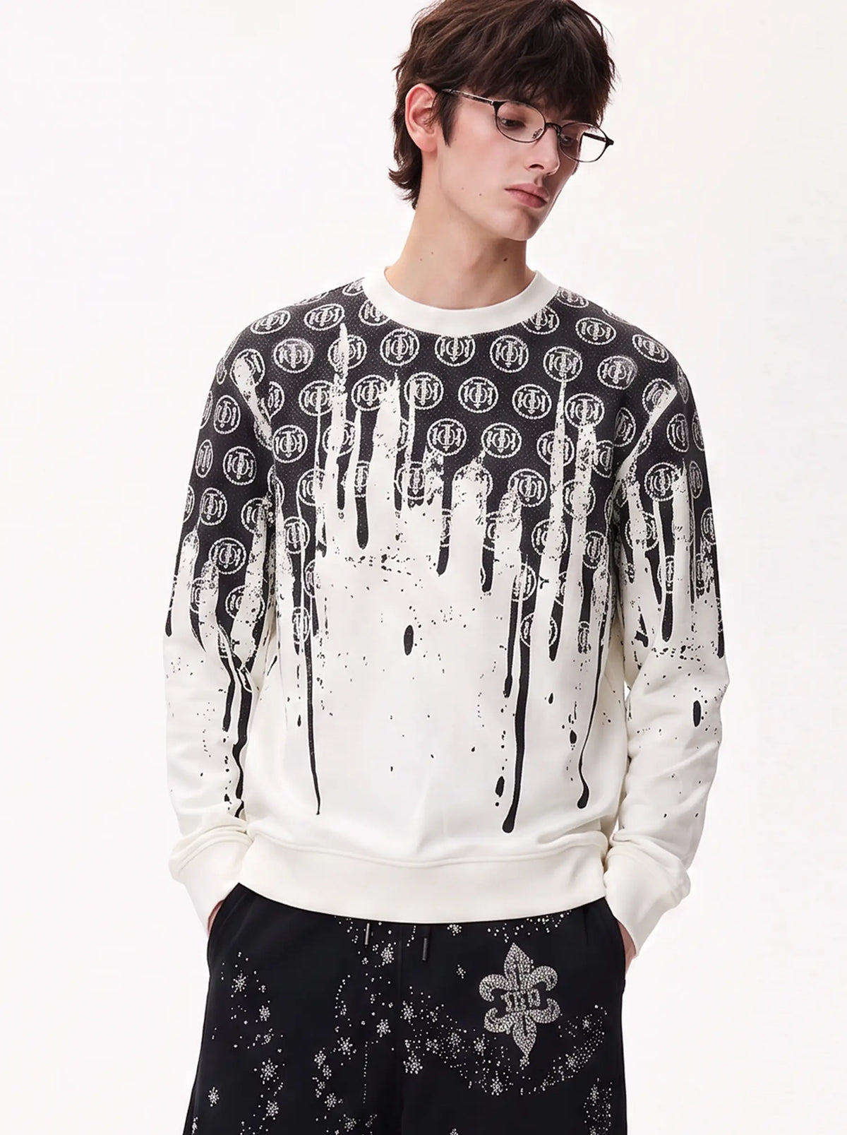 TCH Black & White Abstract Drip Print Sweatshirt Luxury Streetwear Brand Official Showcase