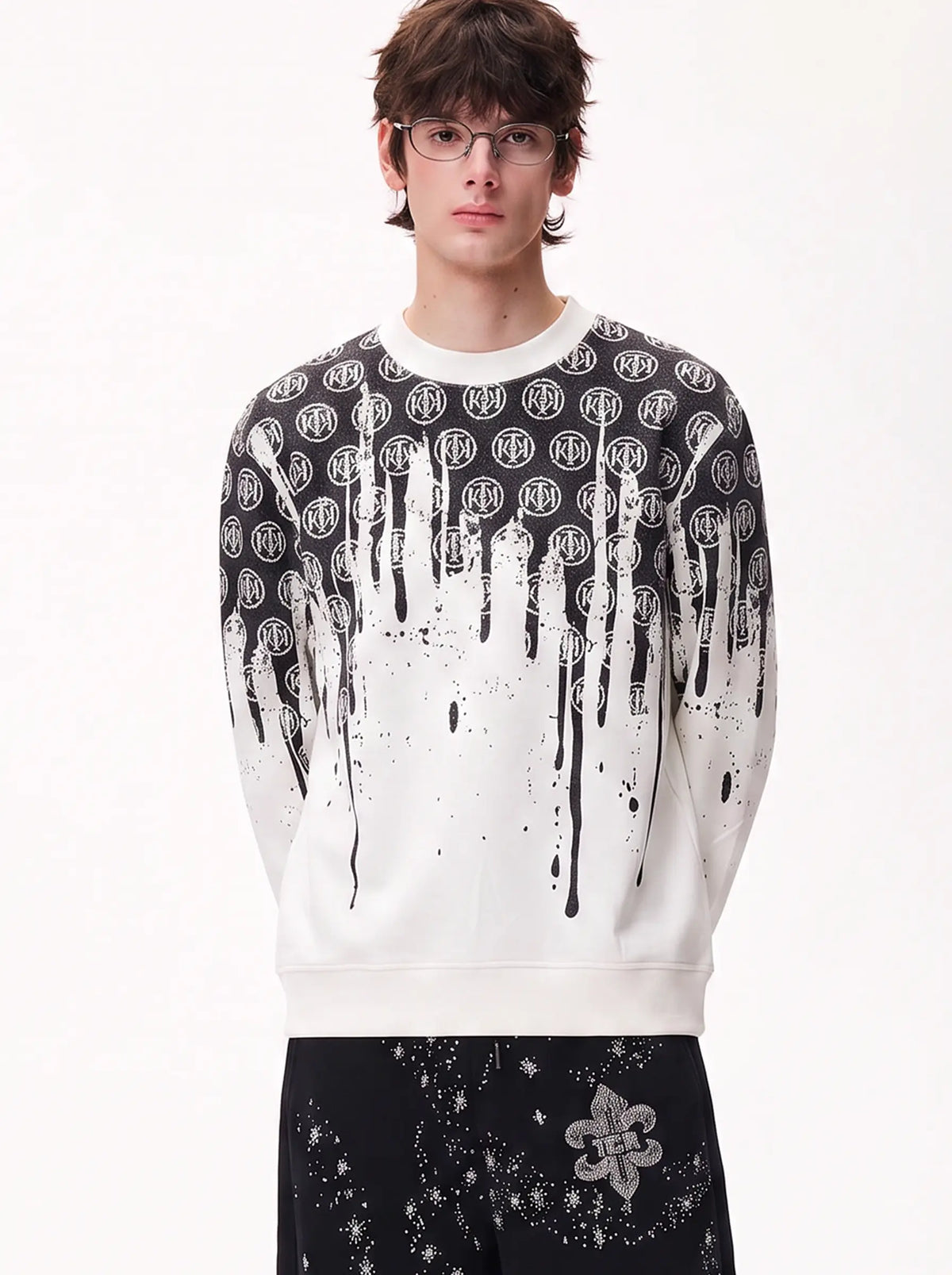 TCH Black & White Abstract Drip Print Sweatshirt Luxury Streetwear Brand Official Showcase