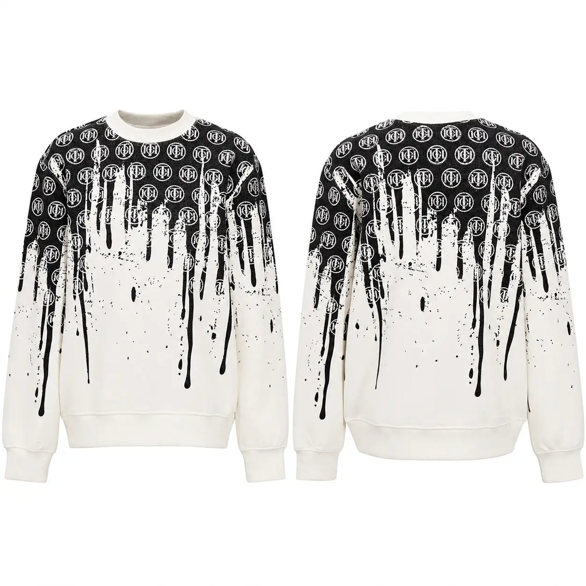 TCH Black & White Abstract Drip Print Sweatshirt Luxury Streetwear Brand Official Showcase