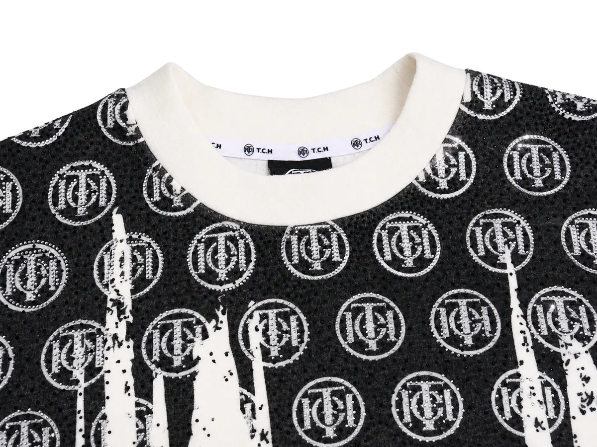 TCH Black & White Abstract Drip Print Sweatshirt Luxury Streetwear Brand Official Showcase