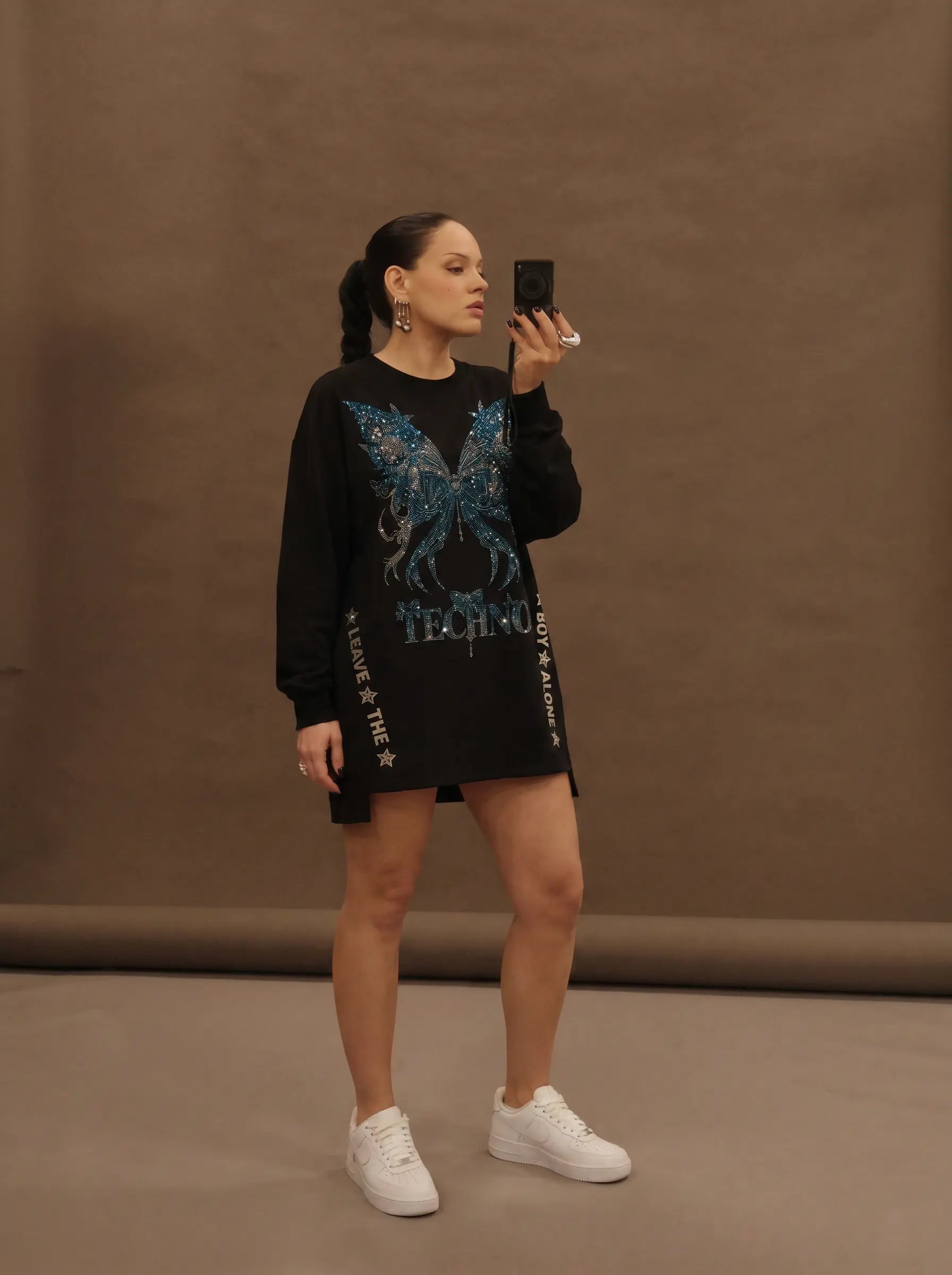 TCH Blue Butterfly Rhinestone Oversized T-Shirt Dress Luxury Streetwear Brand Official Showcase