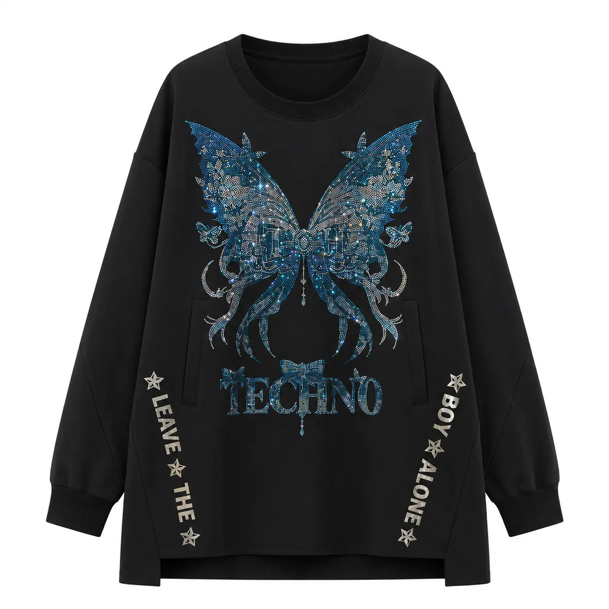 TCH Blue Butterfly Rhinestone Oversized T-Shirt Dress Luxury Streetwear Brand Official Showcase