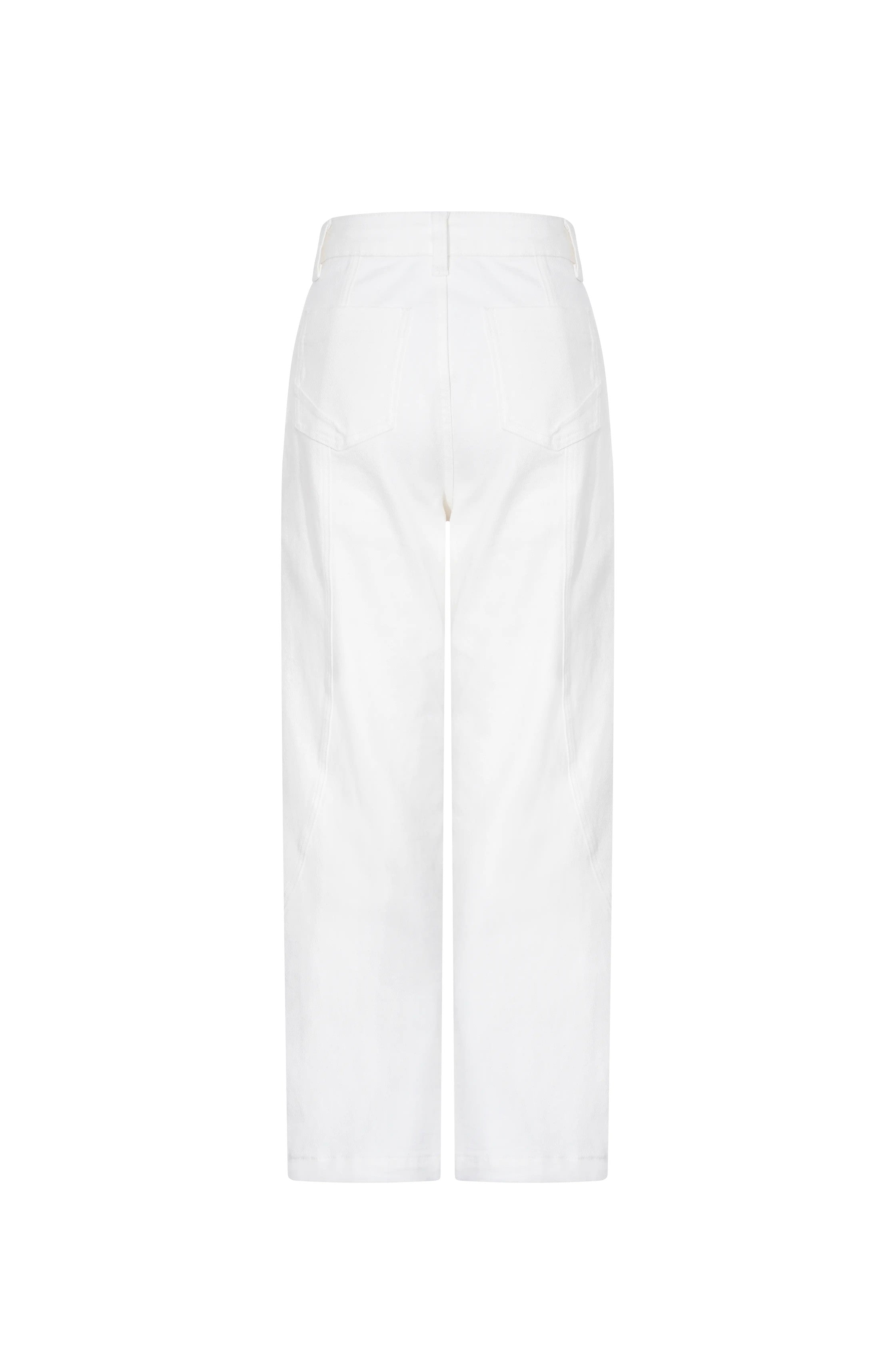 White pants on a white background, TCH Blue Rhinestone Logo & “TchmucH” White Denim Jeans