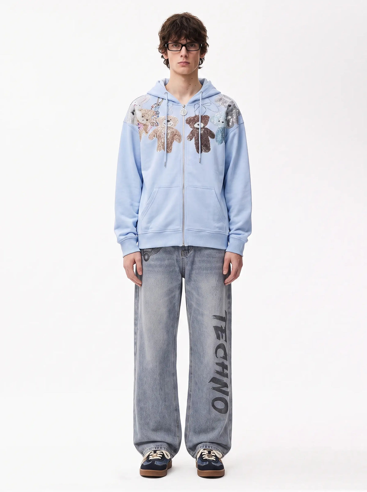 TCH Blue Teddy Bear Rhinestone Zip Hoodie TCH Blue Teddy Bear Rhinestone Zip Hoodie