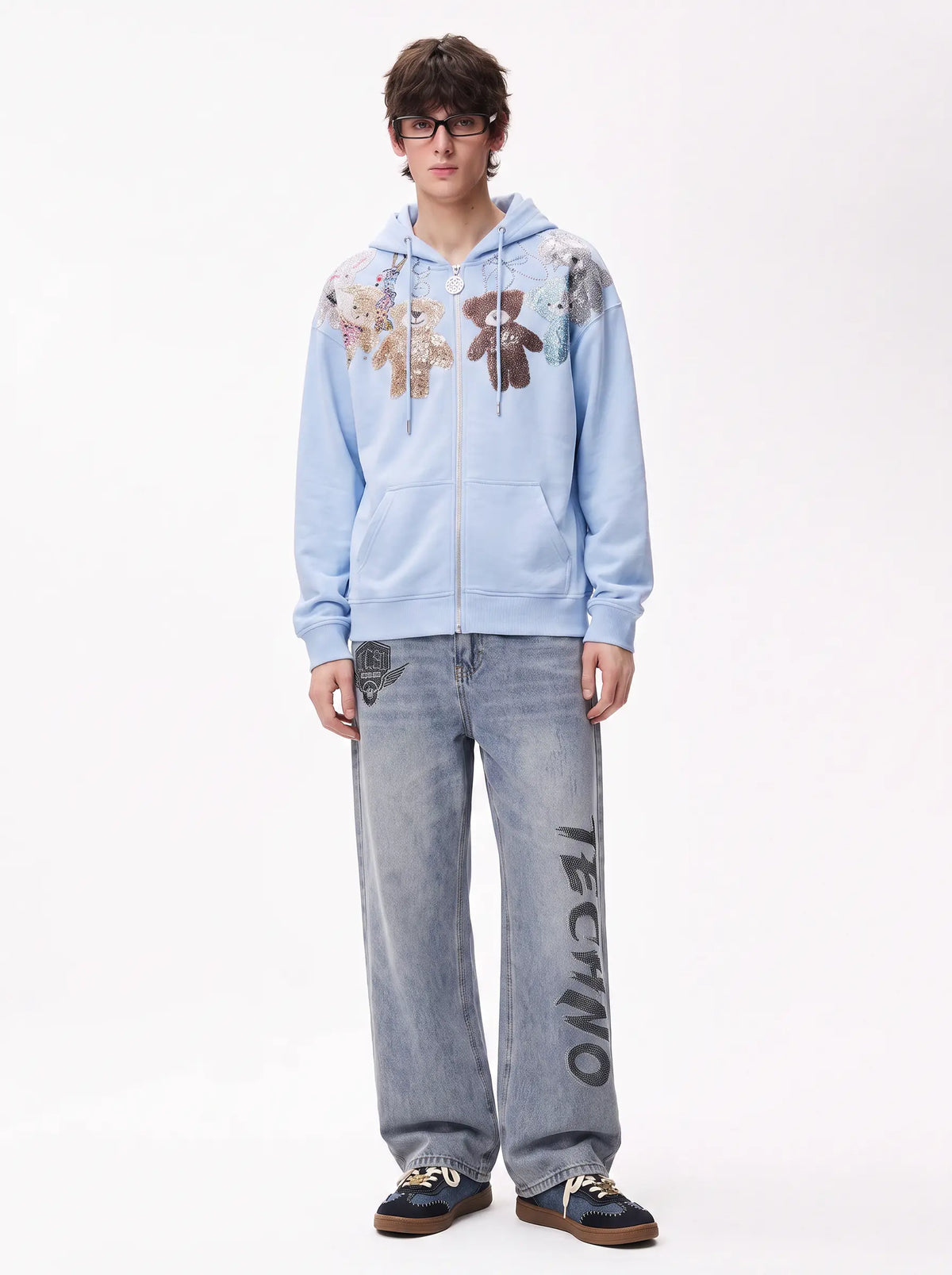 TCH Blue Teddy Bear Rhinestone Zip Hoodie TCH Blue Teddy Bear Rhinestone Zip Hoodie
