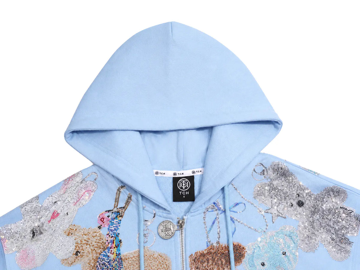 TCH Blue Teddy Bear Rhinestone Zip Hoodie TCH Blue Teddy Bear Rhinestone Zip Hoodie
