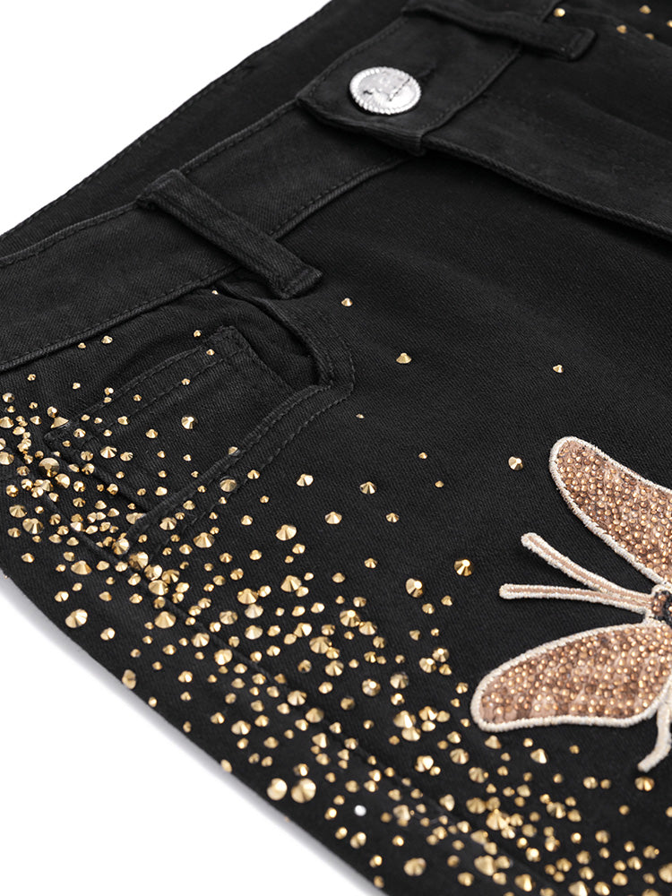 tch butterfly crystal embellished skinny jeans black HighEnd Luxury Streetwear Brand Official Showcase