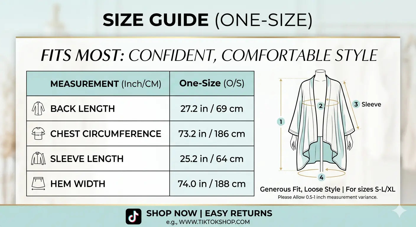 Size guide for a garment with measurements and a diagram of the product. TCH Butterfly Rhinestone Oversized T-Shirt