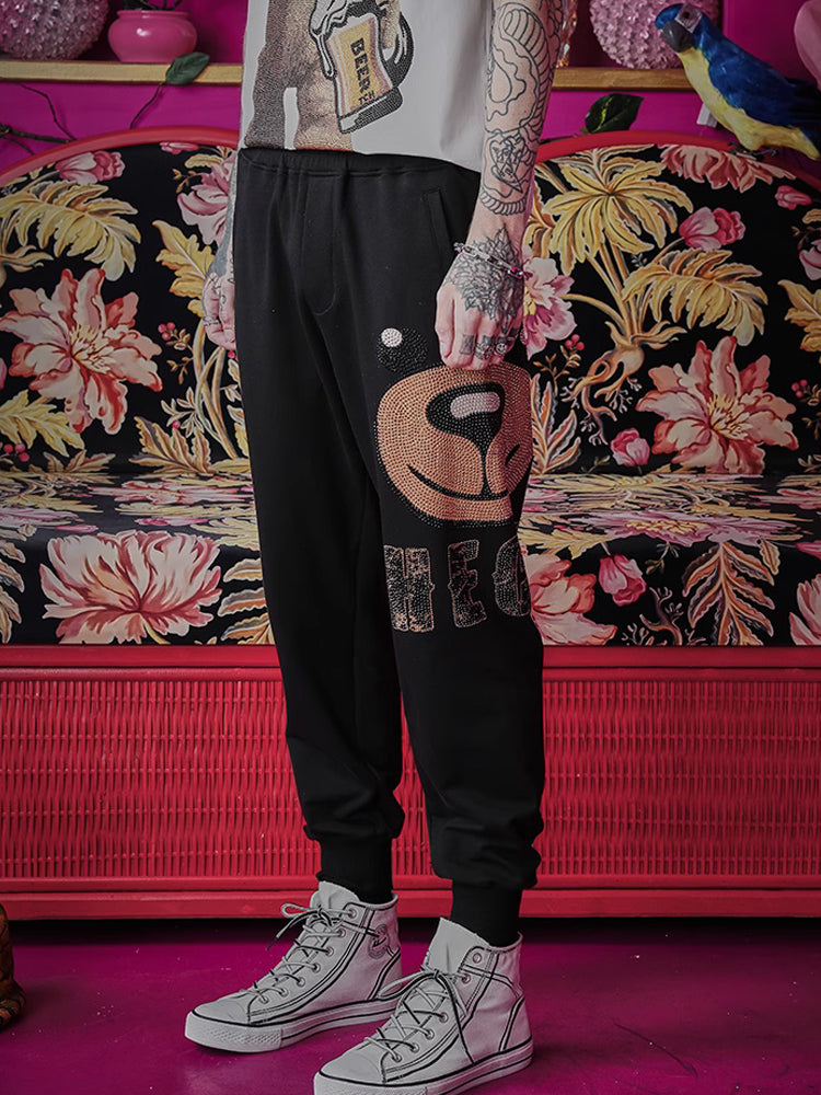 tch cartoon bear rhinestone letter jogger black HighEnd Luxury Streetwear Brand Official Showcase