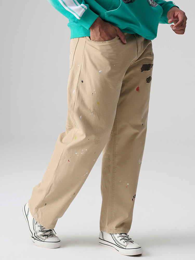 tch cartton print casual balloon leg jeans khaki1 HighEnd Luxury Streetwear Brand Official Showcase