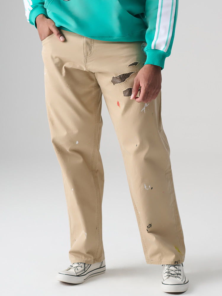 tch cartton print casual balloon leg jeans khaki1 HighEnd Luxury Streetwear Brand Official Showcase